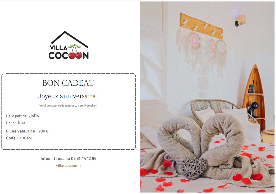 Bon cadeau Villa Cocoon